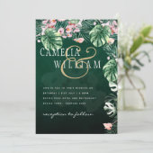LeahG Tropical Green Pink Botanical Wedding Einladung (Stehend Vorderseite)
