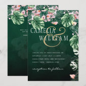 LeahG Tropical Green Pink Botanical Wedding Einladung (Vorne/Hinten)
