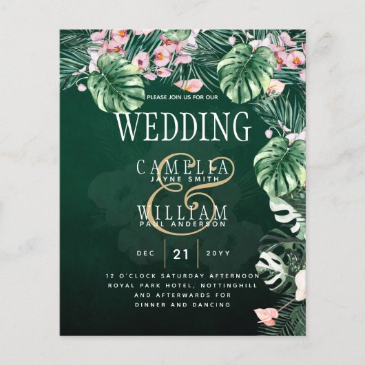 LeahG Tropical Green Pink Botanical Wedding Flyer (Vorne)