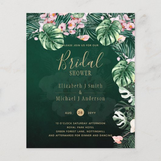 LeahG Tropical Green Pink Botanical Wedding Flyer (Vorne)
