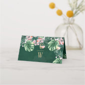LeahG Tropical Green Pink Botanical Wedding Platzkarte (Rückseite)