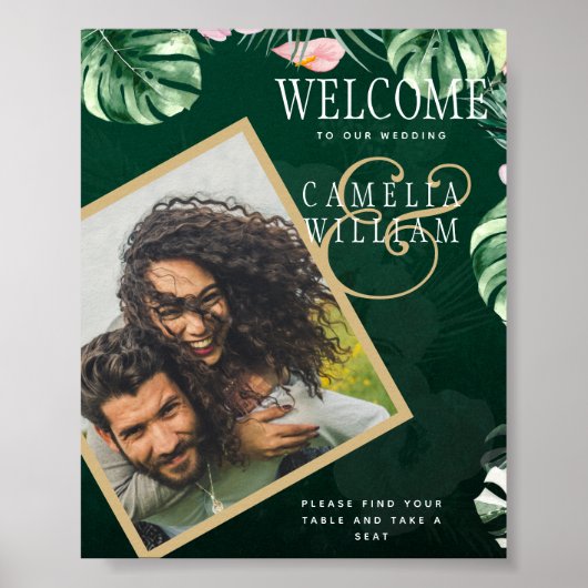 LeahG Tropical Green Pink Botanical Wedding Poster (Vorne)