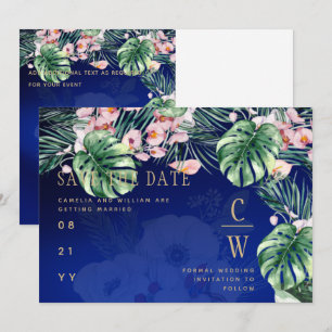 LeahG Tropisch Blau Grün Rosa Blumig Hochzeit Save The Date