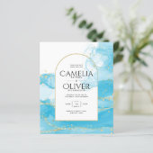 LeahG Turquoise Gold Aqua Blue Wedding INVITE (Stehend Vorderseite)