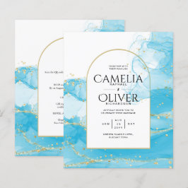 LeahG Turquoise Gold Aqua Blue Wedding INVITE