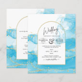 LeahG Turquoise Gold Aqua Blue Wedding INVITE (Vorne/Hinten)