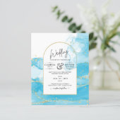 LeahG Turquoise Gold Aqua Blue Wedding INVITE (Stehend Vorderseite)
