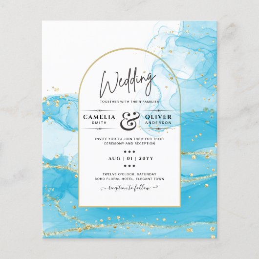 LeahG Turquoise Gold Aqua Blue Wedding INVITE (Vorderseite)