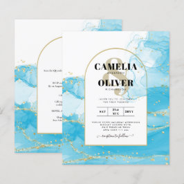 LeahG Turquoise Gold Aqua Blue Wedding INVITE