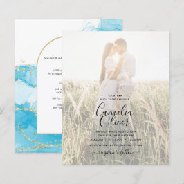 LeahG Turquoise Gold Aqua Blue Wedding INVITE