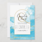 LeahG Turquoise Gold Aqua Blue Wedding INVITE Einladung (Vorderseite)