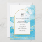 LeahG Turquoise Gold Aqua Blue Wedding INVITE Einladung (Rückseite)