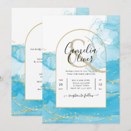 LeahG Turquoise Gold Aqua Blue Wedding INVITE Einladung