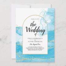 LeahG Turquoise Gold Aqua Blue Wedding INVITE