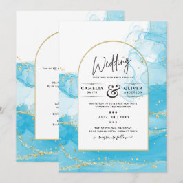LeahG Turquoise Gold Aqua Blue Wedding INVITE Einladung