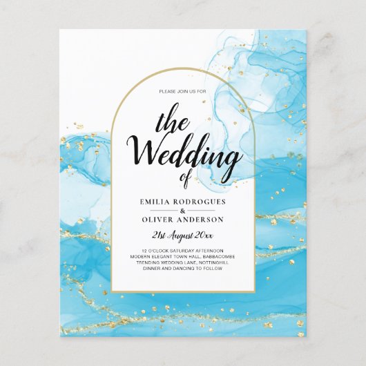 LeahG Turquoise Gold Aqua Blue Wedding INVITE Flyer (Vorne)
