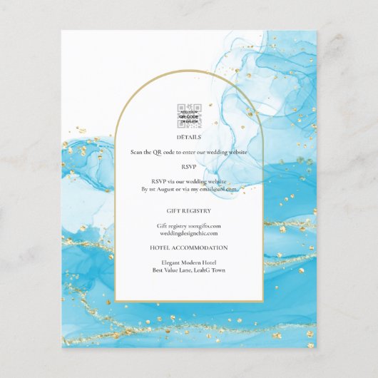 LeahG Turquoise Gold Aqua Blue Wedding INVITE Flyer (Hinten)
