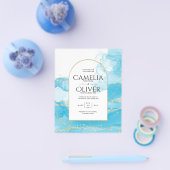 LeahG Turquoise Gold Aqua Blue Wedding INVITE Flyer (Einzeln)