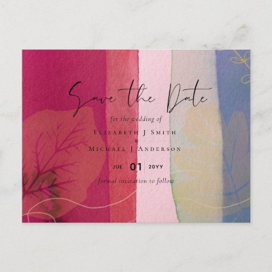 LeahG Watercolor Lila Blue Wedding Rett Dates Postkarte (Vorderseite)