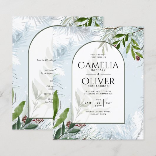 LeahG Winter Wedding Aqua Blue Green INVITE (Vorne/Hinten)