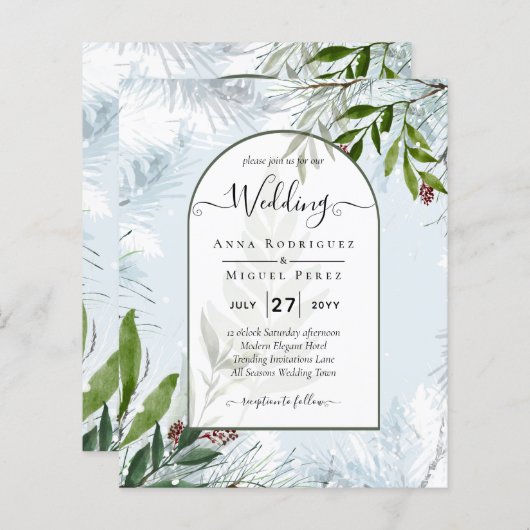 LeahG Winter Wedding Aqua Blue Green INVITE (Vorne/Hinten)
