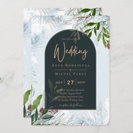 LeahG Winter Wedding Aqua Blue Green INVITE Einladung (Vorne/Hinten)