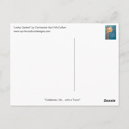 LEAKY GASKET Cartoon Postcard bis April McCallum Postkarte (Rückseite)