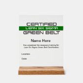 "Lean SS Green Belt Award" (individuell einstellba Acrylschild (Vorderseite)
