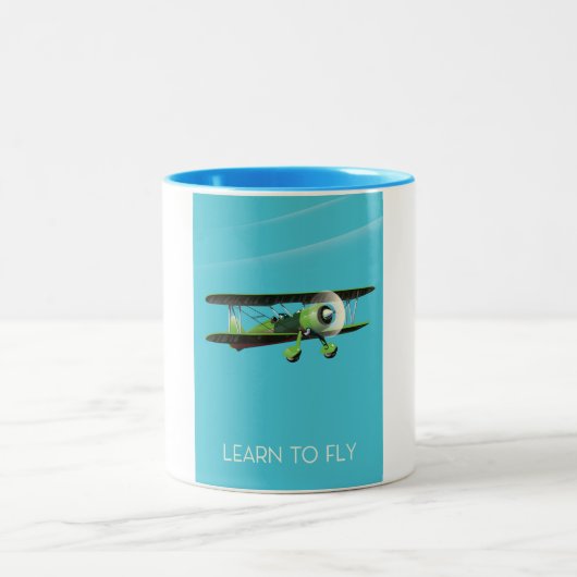 Lean to Fly Vintage Flugzeug Plakat Zweifarbige Tasse (Mittel)