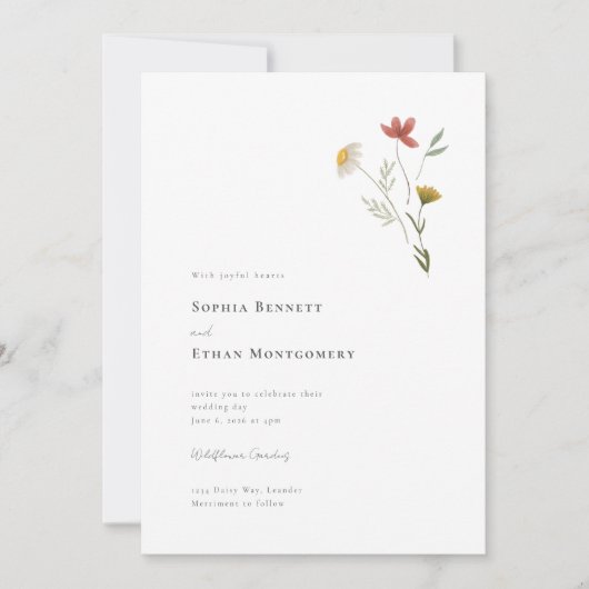 Leander Rustic Wildblume Boho Floral Wedding Einladung (Vorderseite)