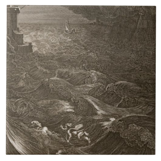Leander schwimmt über dem Hellespont, um seinen Fliese (Vorderseite)