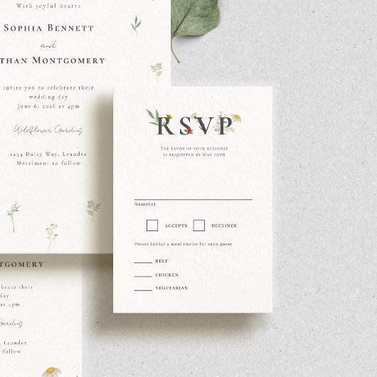 Leander Wildblume Wedding RSVP Karte