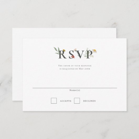 Leander Wildblume Wedding RSVP Karte (Vorne/Hinten)
