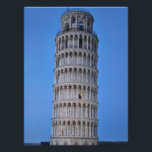 Leaning Tower at Dusk Fotodruck<br><div class="desc">This captivating photograph showcases the iconic Leaning Tower of Pisa standing elegantly against a deep blue twilight sky in Pisa. The historic marble tower, famous for its unmistakable tilt, is beautifully illuminated, highlighting its intricate Romanesque arches and layered columns. The soft evening light creates a striking contrast between the glowing...</div>