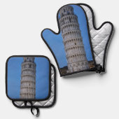 Leaning Tower at Dusk Ofenhandschuh & Topflappen-Set (Vorderseite/Rückseite)