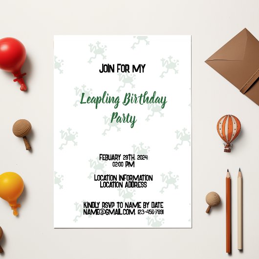 Leap Birthday 29. Febuary Leaper Moderner Frosch Einladung