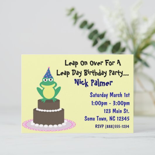 Leap Day Geburtstagsparty Einladung (Stehend Vorderseite)