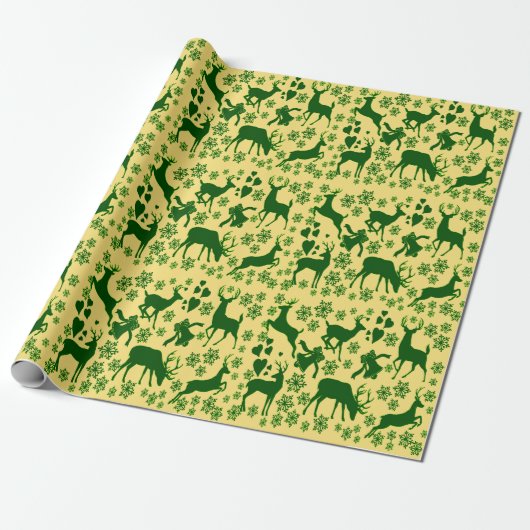 Leap Deer Gelb-Grün Packpapier (Ungerollt)