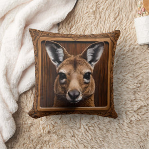 "Leap of Nature: A Kangaroo Wood Print" Kissen