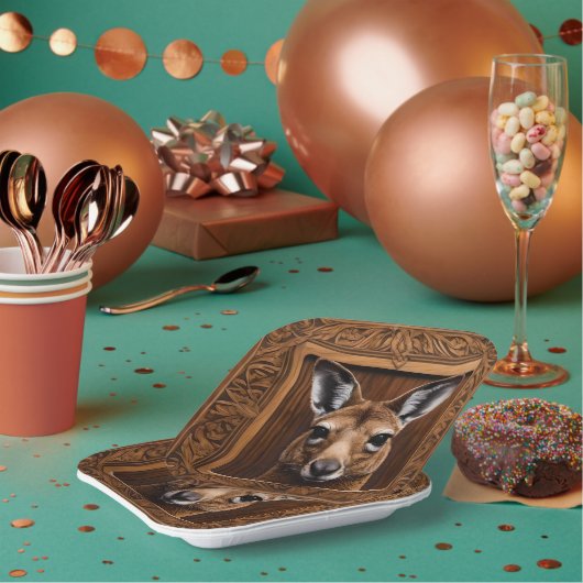 "Leap of Nature: A Kangaroo Wood Print" Pappteller (Multi)