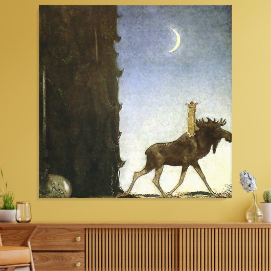 "Leap the Elk" Wasserfarbe von John Bauer Leinwanddruck (Insitu (Wohnzimmer))
