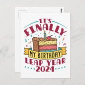 Leap Year 2024 Endlich mein Geburtstag Postkarte (Vorne/Hinten)