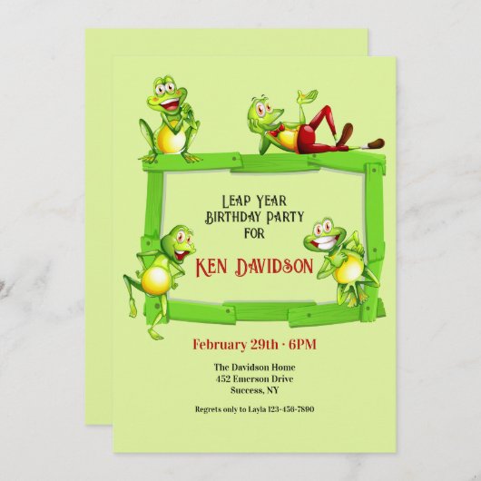 Leap Year Frosch Birthday Einladung (Vorne/Hinten)