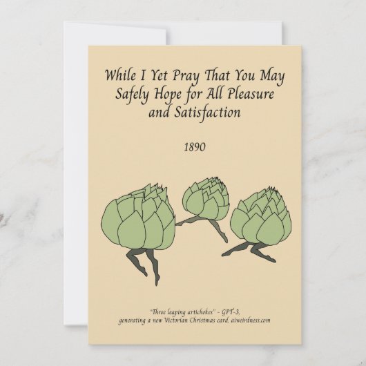 Leaping Artischocken AI generiert viktorianischen  Feiertagskarte (Vorderseite)