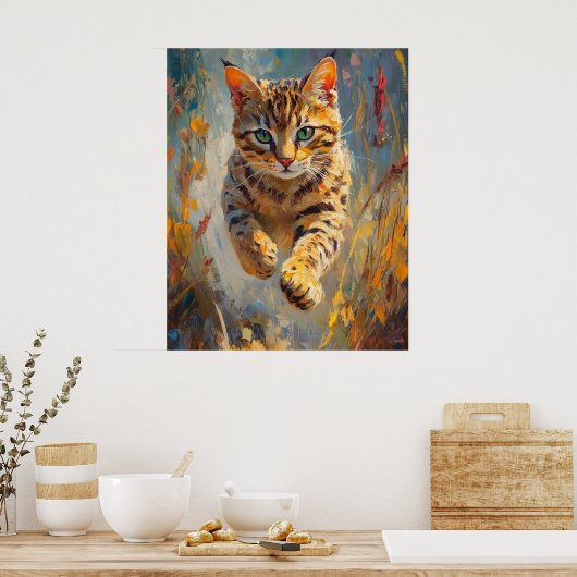  Leaping Bengal Cat Art Poster (Küche)