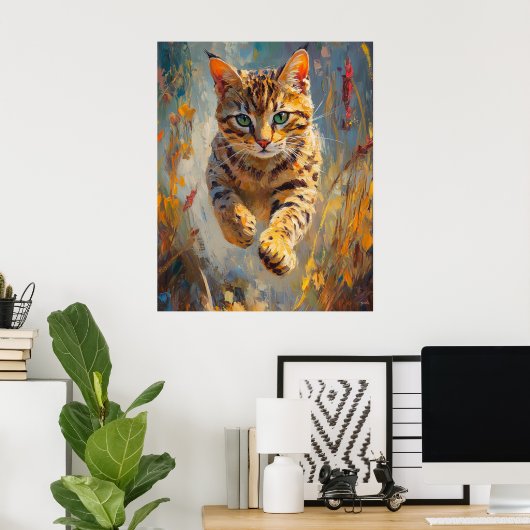  Leaping Bengal Cat Art Poster (Heimbüro)