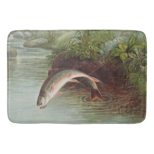 Leaping Brook Trout von Samuel Kilbourne (1874) Badematte