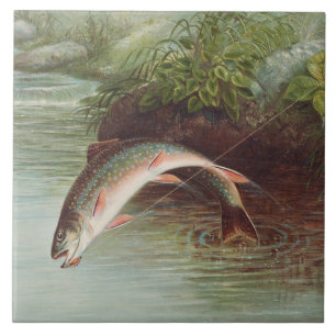 Leaping Brook Trout von Samuel Kilbourne (1874) Fliese