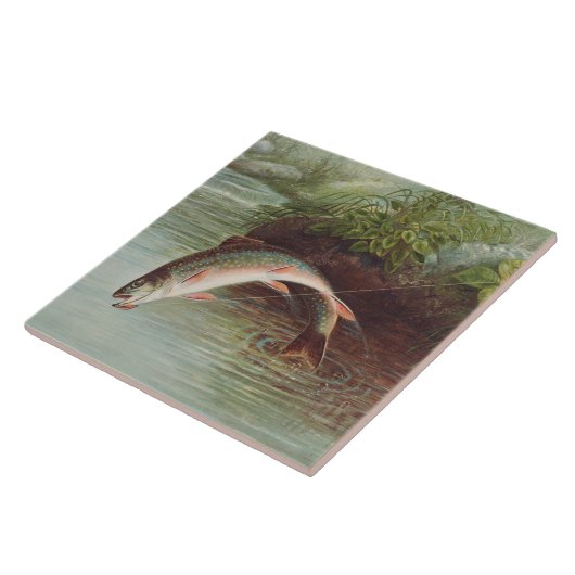 Leaping Brook Trout von Samuel Kilbourne (1874) Fliese (Seite)