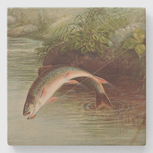 Leaping Brook Trout von Samuel Kilbourne (1874) Steinuntersetzer (Vorderseite)